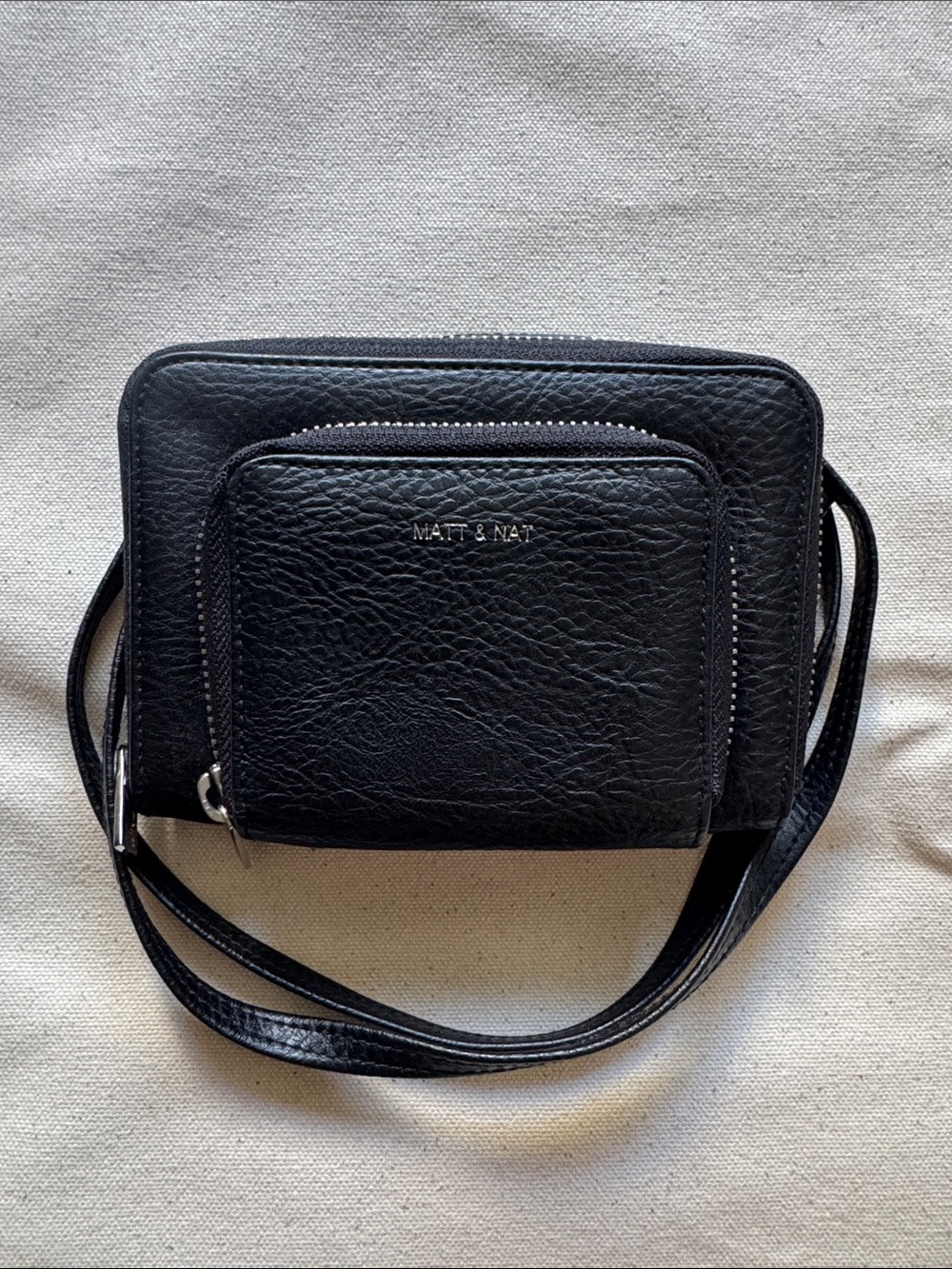 Matt & Nat Black Textured Vegan Leather Crossbody Wallet Bag
